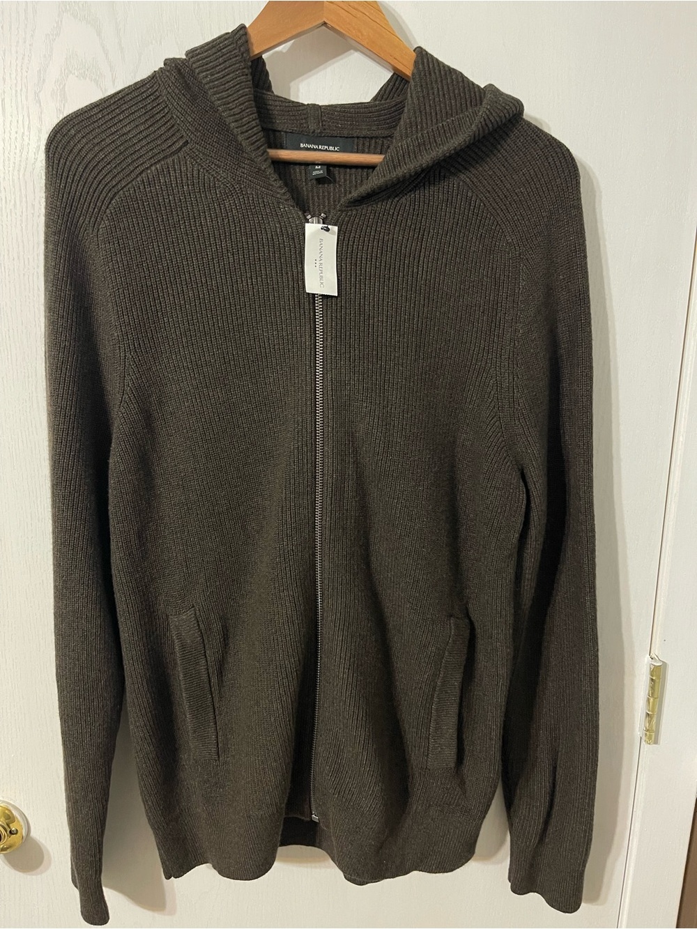 Banana Republic Men's Brown Zip-Up Hooded Sweater